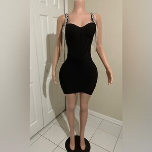 Black Bandage Dress 

Rhinestone detail

Corset Design 

Back Zipper